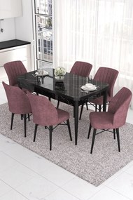 Extendable Dining Table &amp; Chairs Set (7 Pieces) Eva - Black Marble, Dusty Rose Black Marble
Dusty Rose
