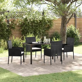 vidaXL Σέτ φαγητού για κήπο με μαξιλάρι 5 pcs Μαύρο Πολυ ράταν