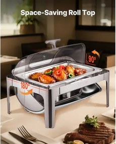 VEVOR 9Qt 1 Pack Rectangle Roll Top Chafing Dish Set with 2 Half Size Pans