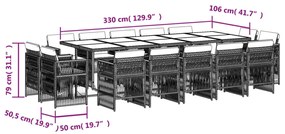 vidaXL Σετ Τραπεζαρίας Κήπου 15 τεμ Μαύρο από Συνθ. Ρατάν με Μαξιλάρια