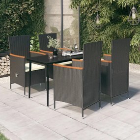 vidaXL Σετ Τραπεζαρίας Κήπου 5 Τεμαχίων Μαύρο με Μαξιλάρια
