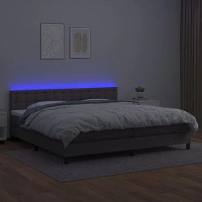 vidaXL Κρεβάτι Boxspring με Στρώμα &amp; LED Γκρι 200x200 εκ. Συνθ. Δέρμα