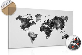 Εικόνα στον παγκόσμιο χάρτη φελλού σε διανυσματικό γραφικό σχέδιο σε ασπρόμαυρο σχέδιο - 120x80  wooden