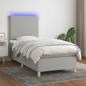 Κρεβάτι Boxspring με Στρώμα & LED Αν.Γκρι 90x190 εκ. Υφασμάτινο