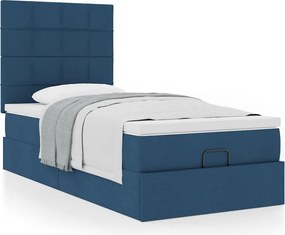 vidaXL Οθωμανικό κρεβάτι με στρώμα μπλε 90x200cm ύφασμα