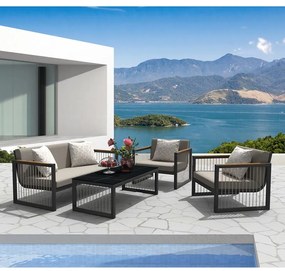 WOODWELL CORDOBA Set Καθιστικό ALU Ανθρακί: Καναπές+2 Πολυθρόνες+ Τραπεζάκι, Μαξιλάρια Μπεζ 147x78x70-80x78x70-120x60x40cm Ε6738