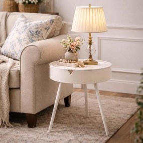Τραπεζάκι - κομοδίνο με αποθηκευτικό χώρο Nextdeco λευκό Υ54xØ40,5εκ.