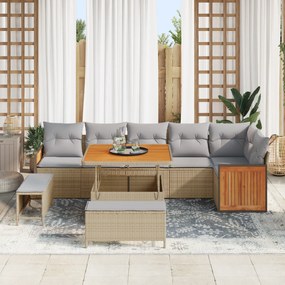 vidaXL 9 Piece Garden Sofa Set with Cushions Beige Poly Rattan Acacia