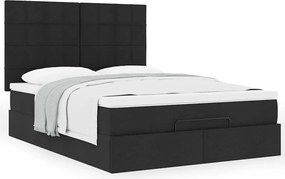 vidaXL Οθωμανικό κρεβάτι με στρώμα Μαύρο 140x200cm Ύφασμα