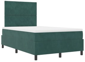 vidaXL Κρεβάτι Box Spring με Στρώμα & LED Σκούρο Πράσινο 120x200 εκ Βελούδο