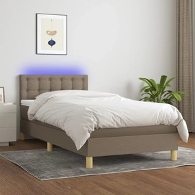 ΚΡΕΒΑΤΙ BOXSPRING ΜΕ ΣΤΡΩΜΑ &amp; LED TAUPE 80X200 ΕΚ. ΥΦΑΣΜΑΤΙΝΟ 3133993