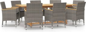 vidaXL Σετ Τραπεζαρίας Κήπου 9 Τεμαχίων Γκρι με Μαξιλάρια