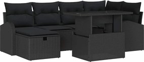 vidaXL Σετ Καναπέ Κήπου με μαξιλάρι 7 pcs Μαύρο Πολυ ράταν