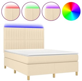 ΚΡΕΒΑΤΙ BOXSPRING ΜΕ ΣΤΡΩΜΑ &amp; LED ΚΡΕΜ 140X190 ΕΚ. ΥΦΑΣΜΑΤΙΝΟ 3135594