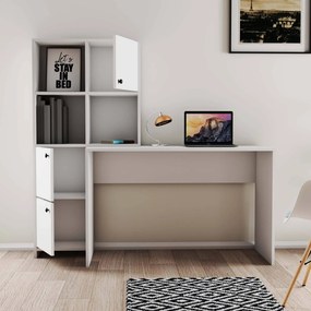 Stewehome Λευκό γραφείο με ραφιέρα και ντουλάπια 156.8x52x146.8 cm