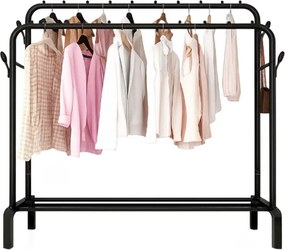 Διπλή Μεταλλική Κρεμάστρα Δαπέδου 110x55x150cm με Ράφι - Μαύρο