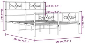 Πλαίσιο Κρεβατιού με Κεφαλάρι&amp;Ποδαρικό Λευκό 140x190εκ. Μέταλλο - Λευκό