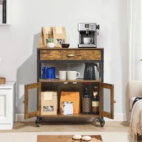 VEVOR Coffee Bar Cabinet 4-Tier Movable Coffee Bar Table with Wheels &amp; Mesh Door