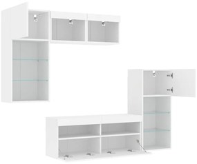 vidaXL Έπιπλα Τοίχου Τηλεόρασης 5 τεμ LED Λευκά από Επεξεργασμένο Ξύλο