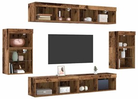 vidaXL Κέντρο Ψυχαγωγίας Επιτοίχιο 8 pcs Παλαιό ξύλο 40 x 28.5 x 40 εκ