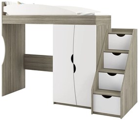 Παιδικό Κρεβάτι Κουκέτα με Ντουλάπα MELORIA Craft Oak Gray-White Gloss