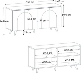 Μπουφές Bono Megapap χρώμα λευκό - sepet oak 150x45x74,6εκ.