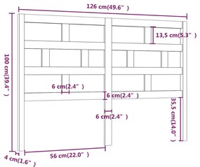 vidaXL Κεφαλάρι κρεβατιού Γκρι 126x4x100 εκ. από Μασίφ Ξύλο Πεύκου