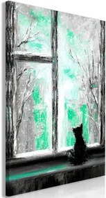 Πίνακας - Longing Kitty (1 Part) Vertical Green - 60x90