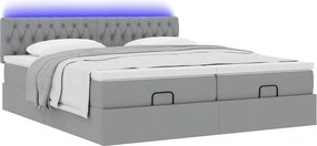 vidaXL Οθωμανικό κρεβάτι με στρώματα &amp; LEDs Ανοιχτό γκρι ύφασμα