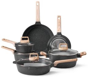 VEVOR 17 Piece Pots and Pans Set Granite Nonstick Kitchen Cookware Black