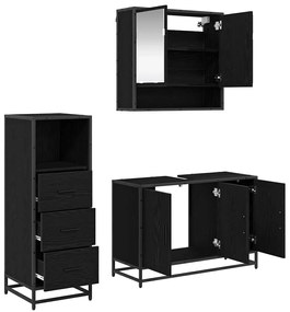 vidaXL Σετ Επίπλων Μπάνιου με ράφι 3 pcs Μαύρη Οξυά Επεξεργασμένο ξύλο