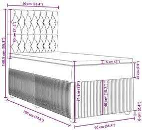 Κρεβάτι Boxspring με Στρώμα Σκούρο Μπλε 90x190 εκ. Βελούδινο - Μπλε