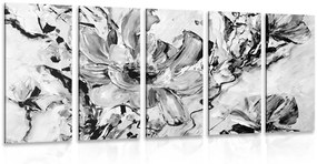 Εικόνα 5 τμημάτων μοντέρνα ζωγραφισμένα καλοκαιρινά λουλούδια σε μαύρο & άσπρο
