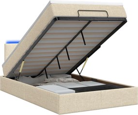 vidaXL Κρεβάτι Ottoman με Στρώμα και LED Κρεμ 120 x 190 cm Ύφασμα