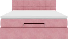 vidaXL Οθωμανικό κρεβάτι με στρώμα ροζ 140x190cm Βελούδο
