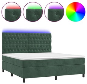 Κρεβάτι Boxspring με Στρώμα &amp; LED Σκ. Πράσινο 160x200εκ Βελούδο - Πράσινο