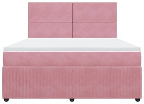 Κρεβάτι Boxspring με Στρώμα Ροζ 180x200 εκ. Βελούδινο - Ροζ