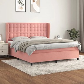 3129470 vidaXL Κρεβάτι Boxspring με Στρώμα Ροζ 180x200 εκ. Βελούδινο Ροζ, 1 Τεμάχιο
