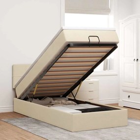 vidaXL Οθωμανικό κρεβάτι με στρώμα &amp; LEDs Cream 90x190cm ύφασμα