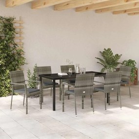 vidaXL Σέτ φαγητού για κήπο με μαξιλάρι 7 pcs Γκρι Πολυ ράταν