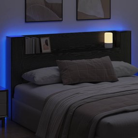 vidaXL Κεφαλάρι Ντουλάπι με LED Μαύρη Δρυς 180 x 16,5 x 103,5 cm
