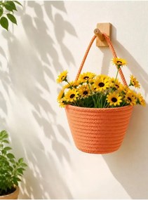 Μίνι ψάθινο καλάθι με τεχνητό ηλιοτρόπιο - Πορτοκαλί
