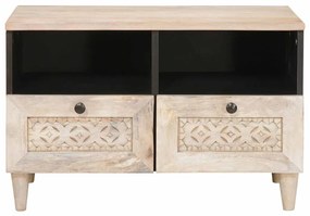 vidaXL Ντουλάπι TV με συρτάρι Λευκό 70 x 33 x 46 εκ Μασίφ ξύλο μάνγκο