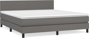 vidaXL Κρεβάτι Boxspring με Στρώμα Γκρι 180x200 εκ. Συνθετικό Δέρμα
