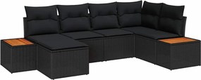 vidaXL Σετ Καναπέ Κήπου με μαξιλάρι 7 pcs Μαύρο Πολυρατάν