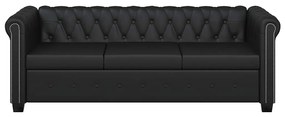 vidaXL Καναπέδες Chesterfield Διθέσιος + Τριθέσιος Μαύρο Συνθ. Δέρμα