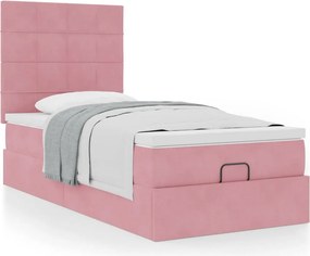 vidaXL Οθωμανικό κρεβάτι με στρώματα ροζ 90x200cm Velvet