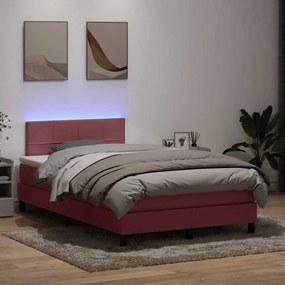 vidaXL Κρεβάτι Boxspring με Στρώμα &amp; LED Ροζ 120x210 εκ. Βελούδινο