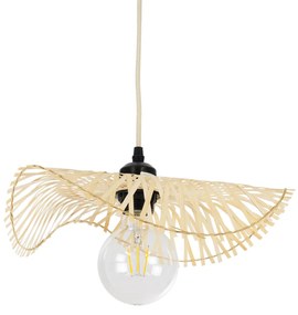 GloboStar® MELEMELE 01839 Boho Κρεμαστό Φωτιστικό Οροφής Μονόφωτο 1 x E27 AC220-240V IP20 - Φ35 x Υ4cm - Μπεζ Ξύλινο Μπαμπού Πλέγμα - 5 Χρόνια Εγγύηση