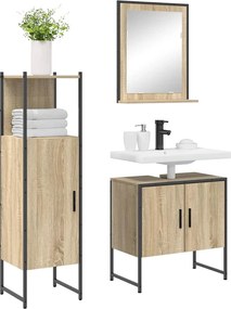 vidaXL Σετ Επίπλων Μπάνιου με ράφι 3 pcs Καφέ Επεξεργασμένο ξύλο